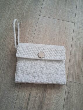 Handwoven Recycled Plastic Wristlet Clutch Handbag in White
